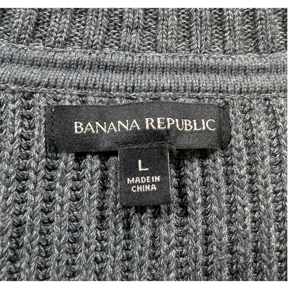 Banana Republic Mens Large Gray Ribbed Full Zip Mock Neck Cardigan Sweater L